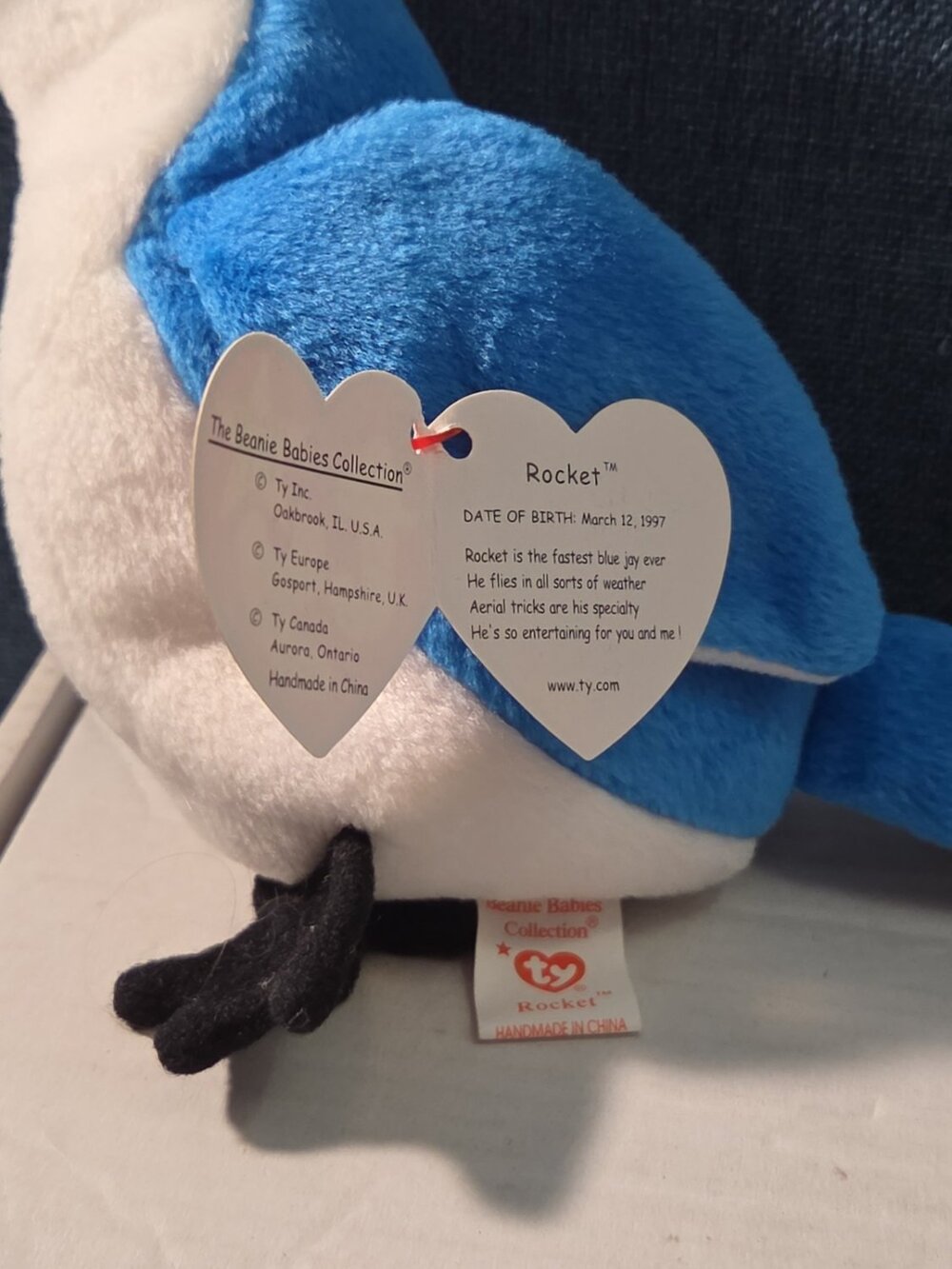 Ty Beanie Baby Rocket the Blue Jay Set Standard & Teenie Beanie 1998 NWT Bird - Picture 16 of 16